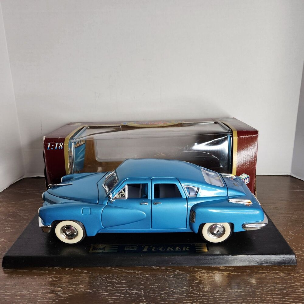Road Legends 1948 Aqua Blue Tucker 1:18 Diecast Car # 92268 With Box and Stand